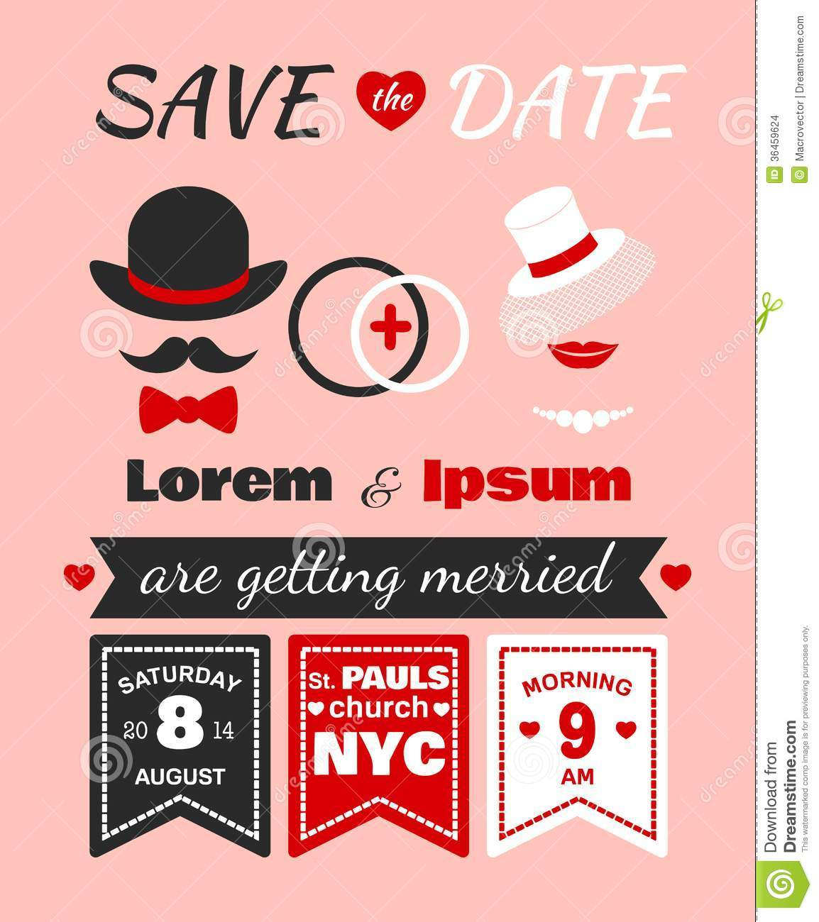 Hipster Wedding Invitation Card Stock Vector Illustration Of Ring in size 1154 X 1300