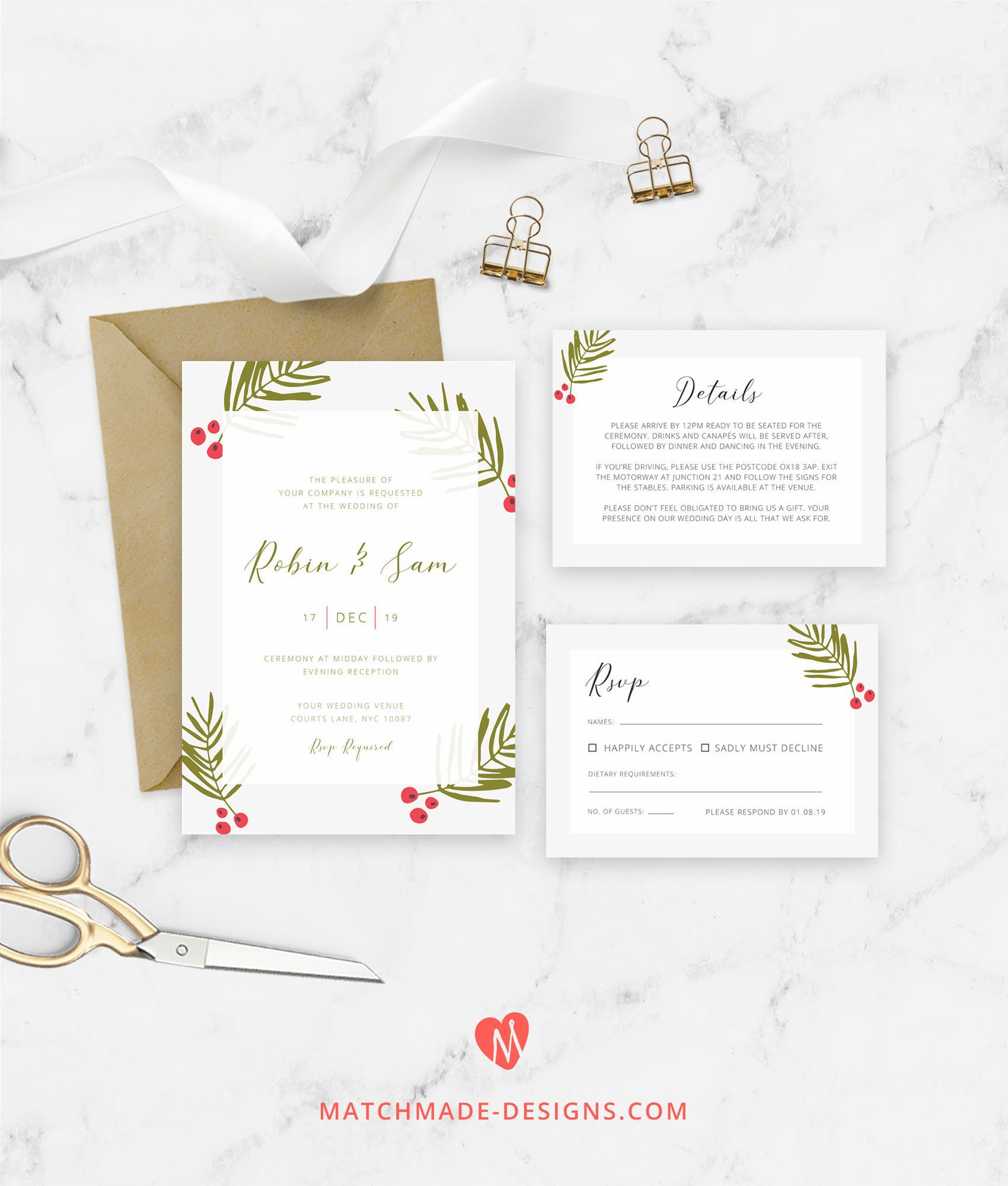 Holly Wedding Invitation Template Christmas Wedding Print Your Own throughout dimensions 1700 X 2000