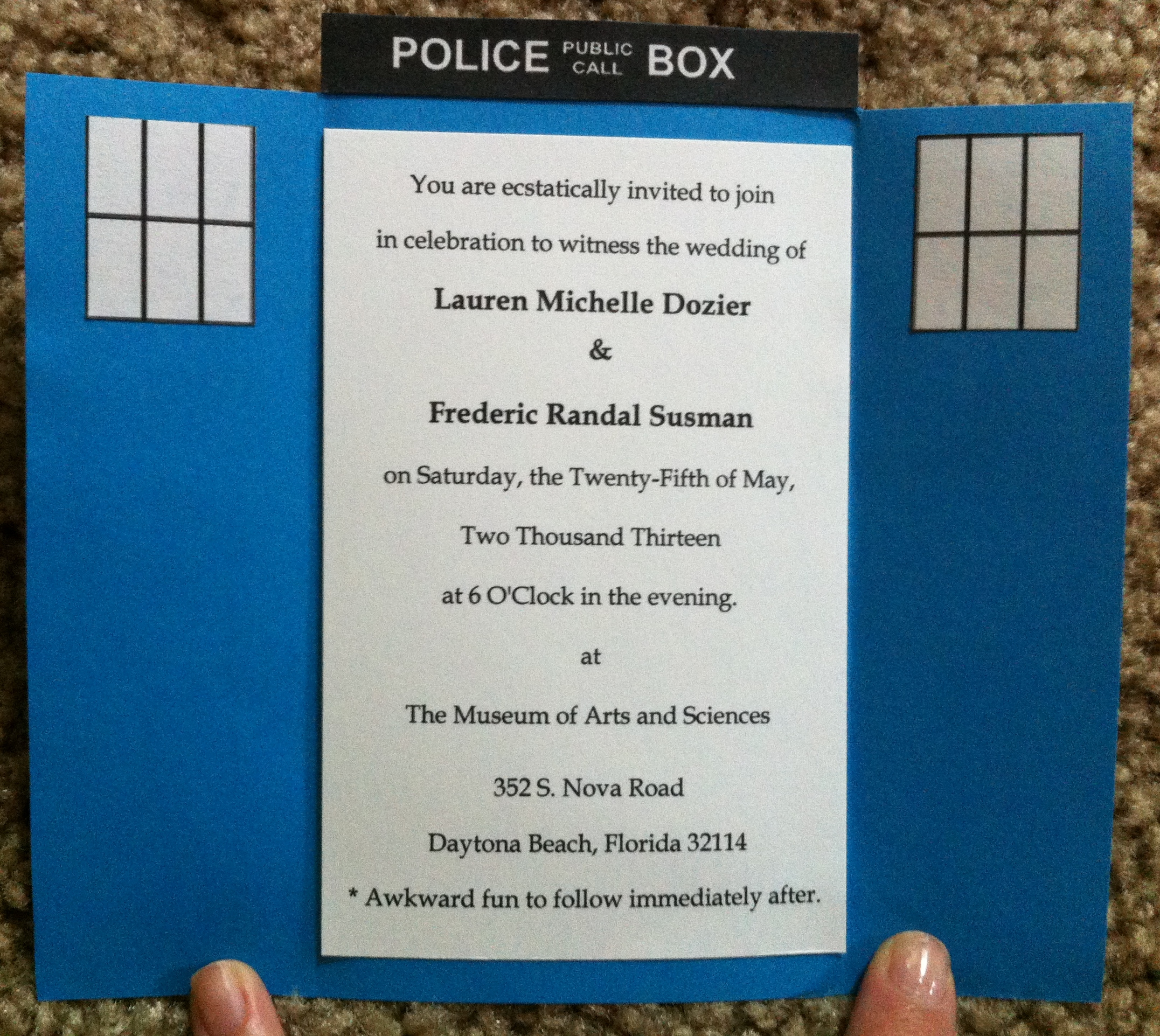 How We Made Our Tardis Invitations Lauren And Rics Wedding throughout proportions 2153 X 1923