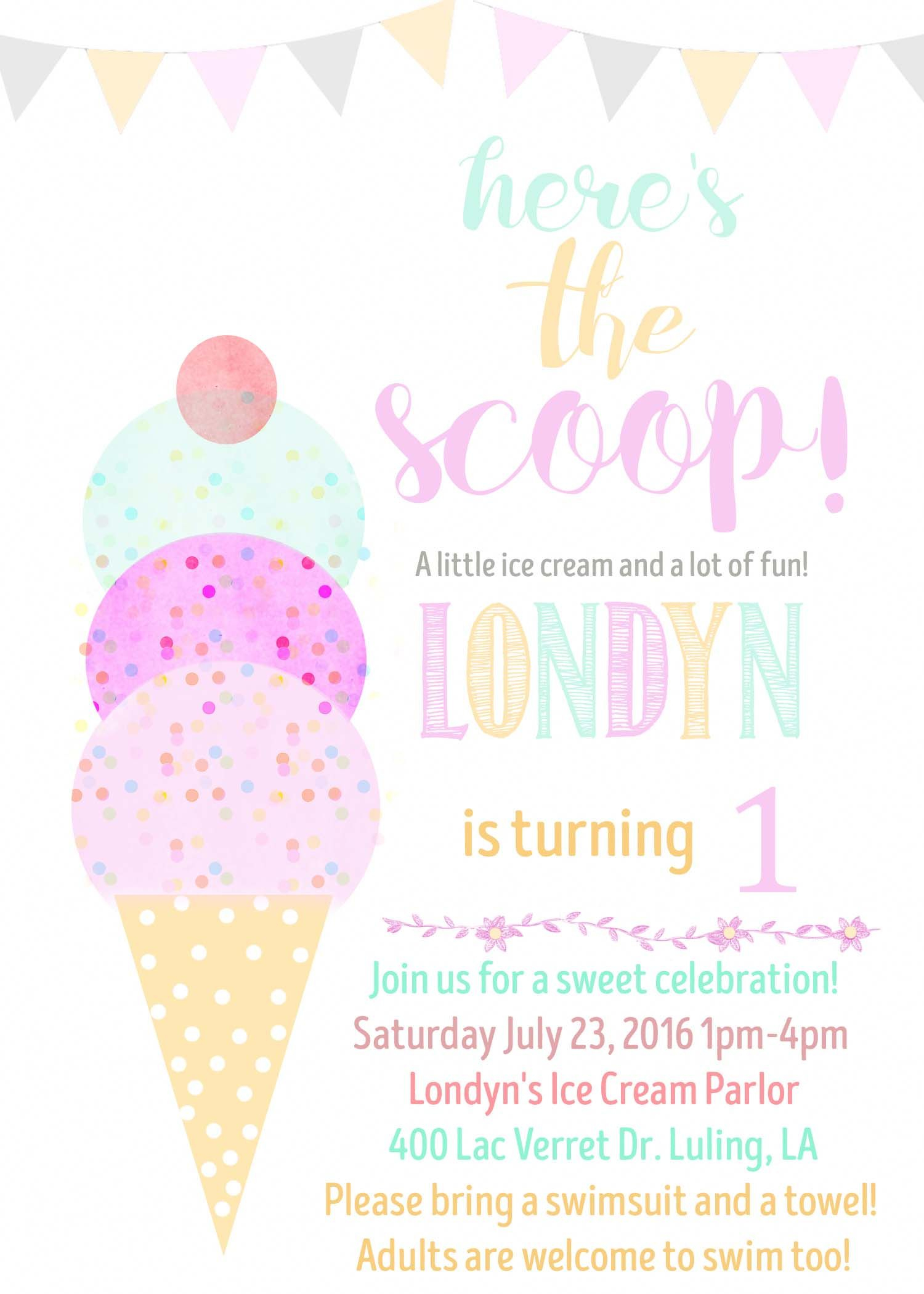 Ice Cream Birthday Invitation Water Color Ice Cream Cone Birthday regarding size 1500 X 2100