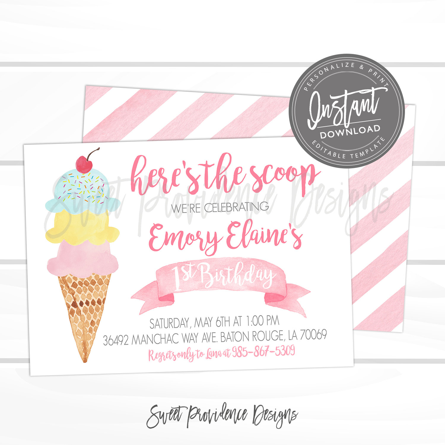 Ice Cream Birthday Party Invitation First Birthday Pink Ice Etsy with sizing 1500 X 1500