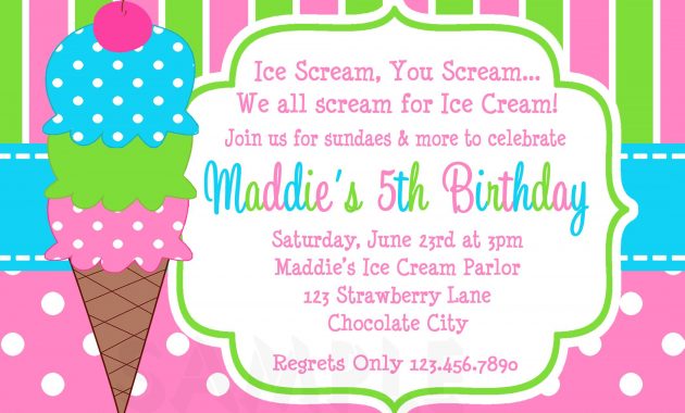 Ice Cream Birthday Party Invitations Pink Green In 2019 Party intended for proportions 2100 X 1500