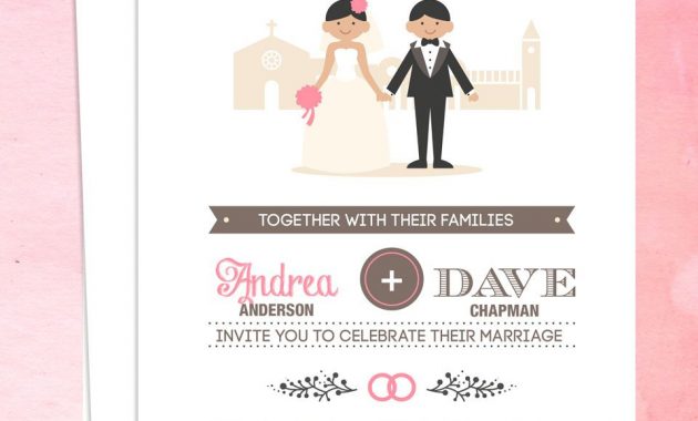 Illustrated Couple In Front Of Church Wedding Invitation Template inside sizing 960 X 1250