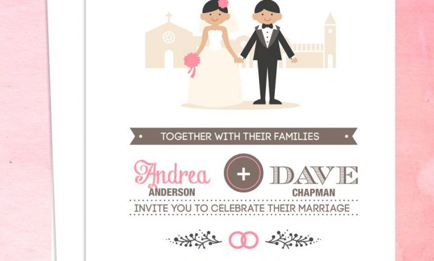 Illustrated Couple In Front Of Church Wedding Invitation Template throughout proportions 960 X 1250