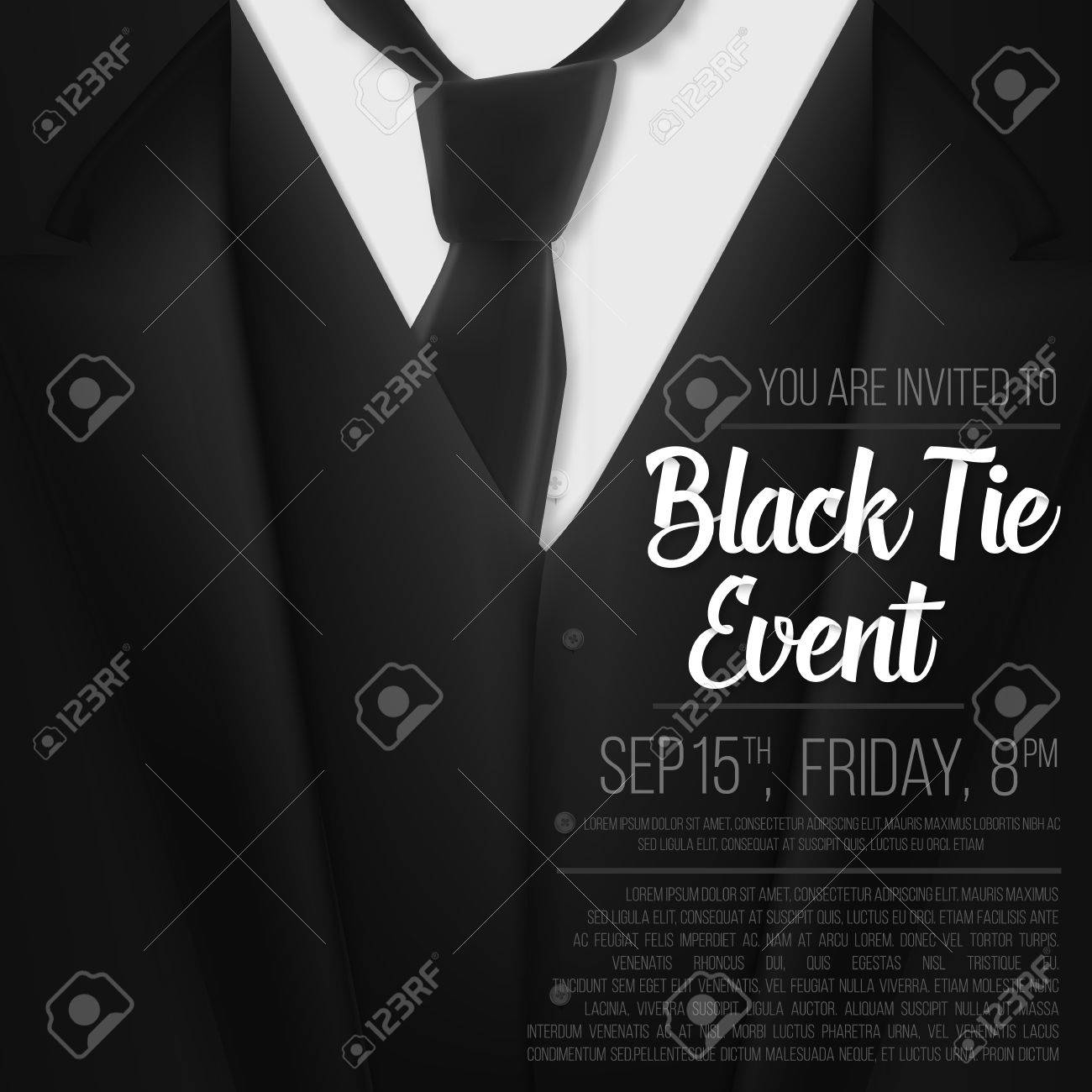 Illustration Of Black Suit Black Tie Event Invitation Template for size 1300 X 1300