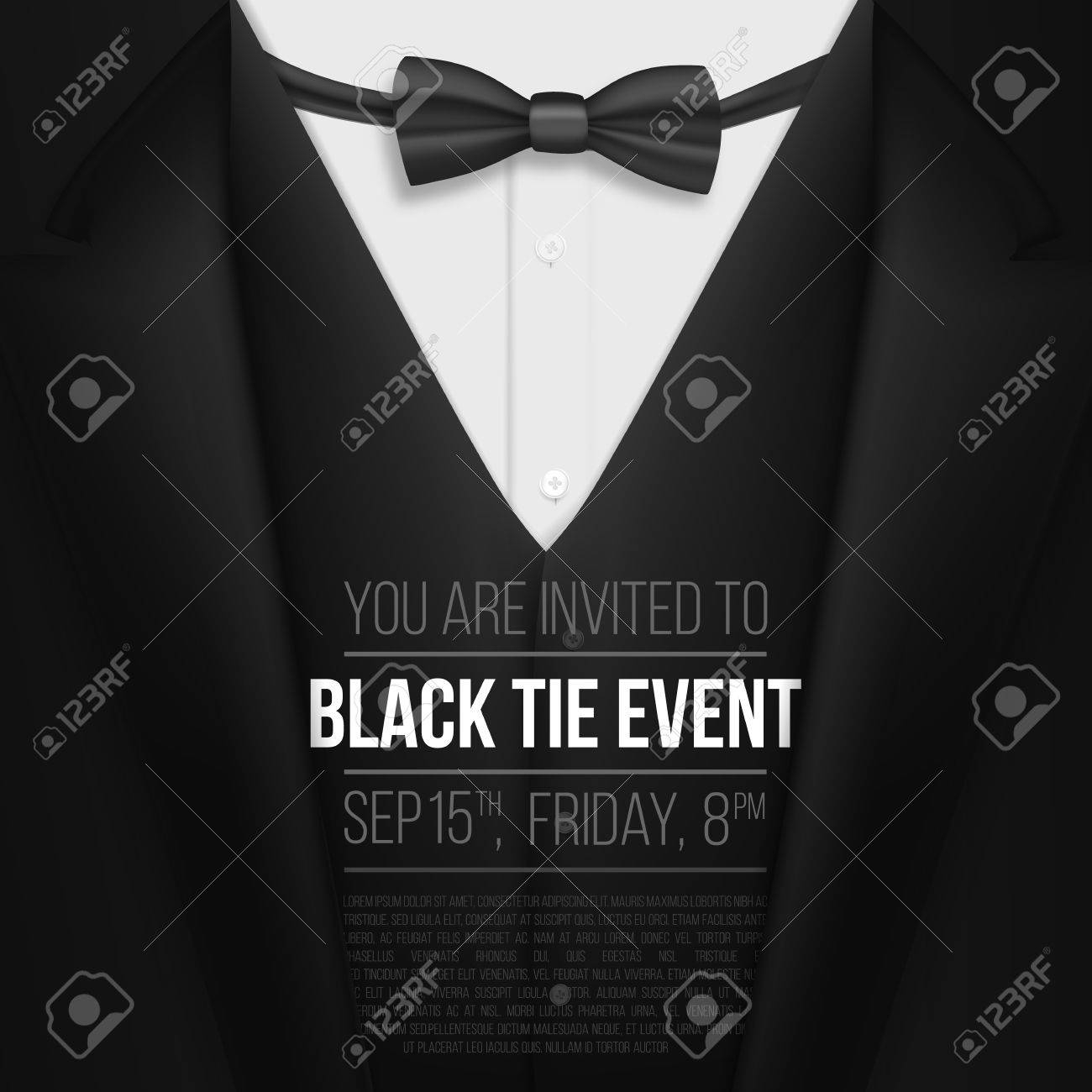 Illustration Of Realistic Vector Black Suit Black Tie Event with proportions 1300 X 1300