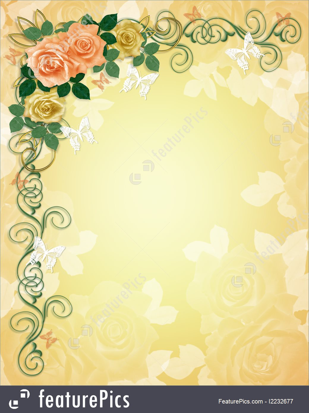 Illustration Of Wedding Invitation Roses Border throughout proportions 1040 X 1392