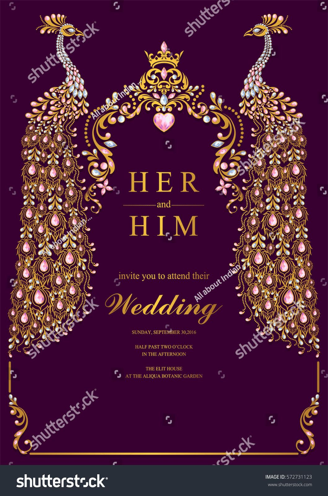 Indian Wedding Invitation Card Templates With Gold Peacock Patterned for size 1059 X 1600