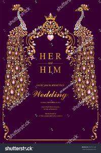 Indian Wedding Invitation Card Templates With Gold Peacock Patterned in size 1059 X 1600