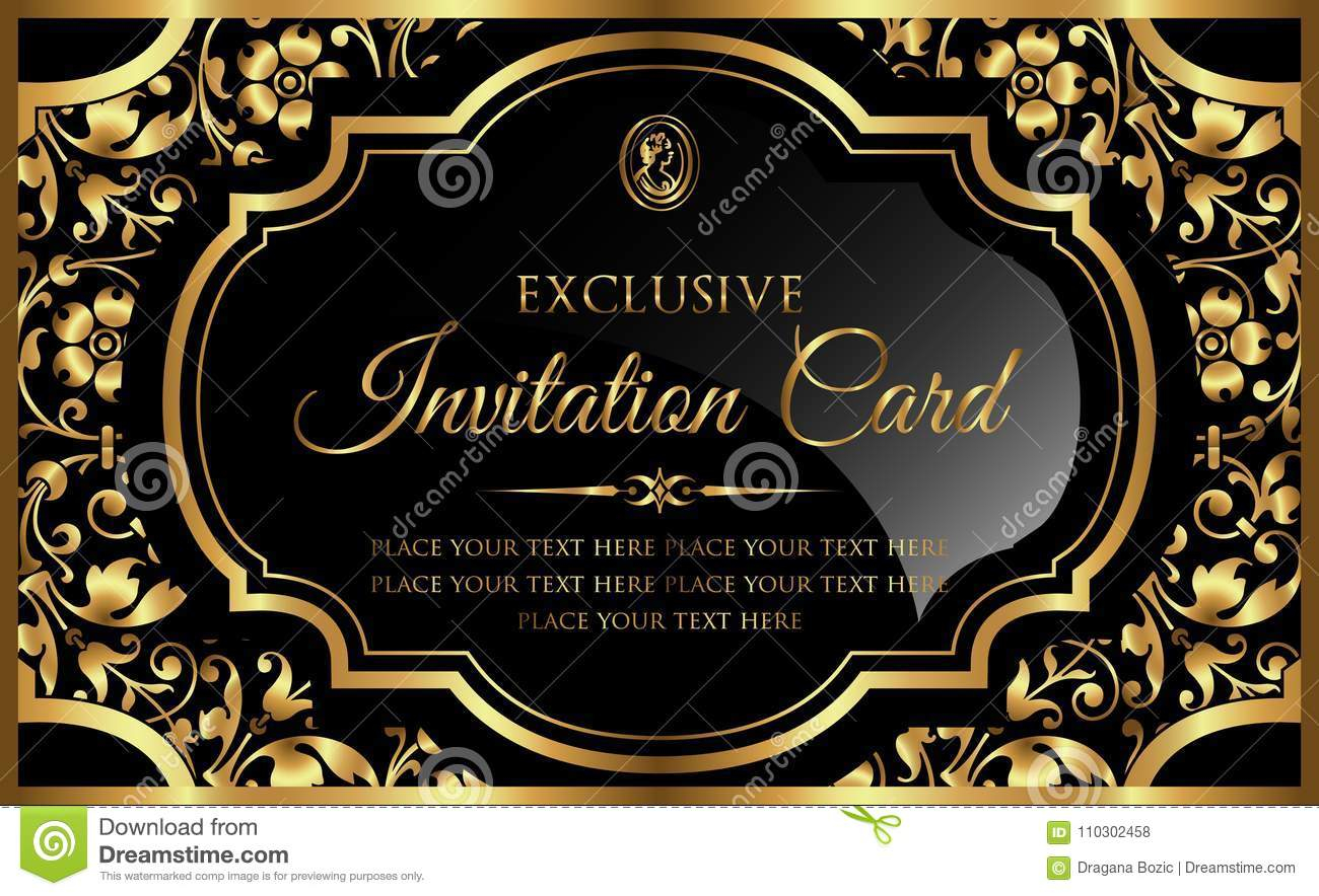 Invitation Card Design Luxury Black And Gold Vintage Style Stock inside size 1300 X 884