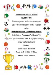 Invitation For Annual Sports Day Grade 1 2 3 Star Private School for measurements 1240 X 1754