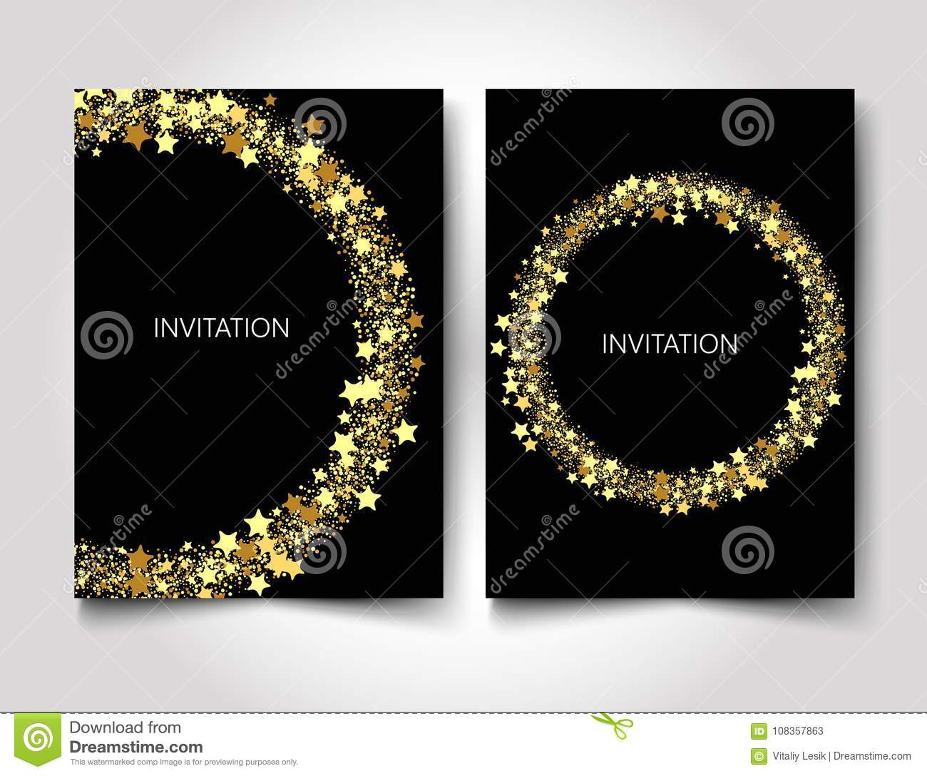 Invitation Template Gold Glitter With Gold Stars On A Black with regard to size 1300 X 1088