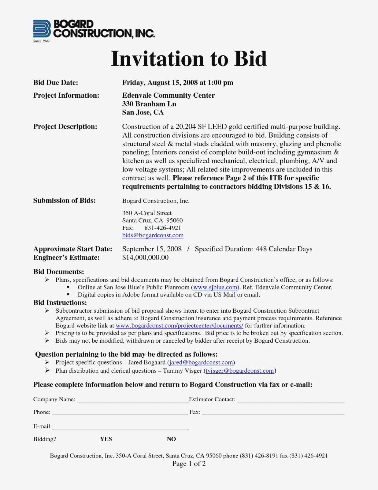Invitation To Bid Template Construction List Of Invitation To Bid for sizing 1236 X 1600