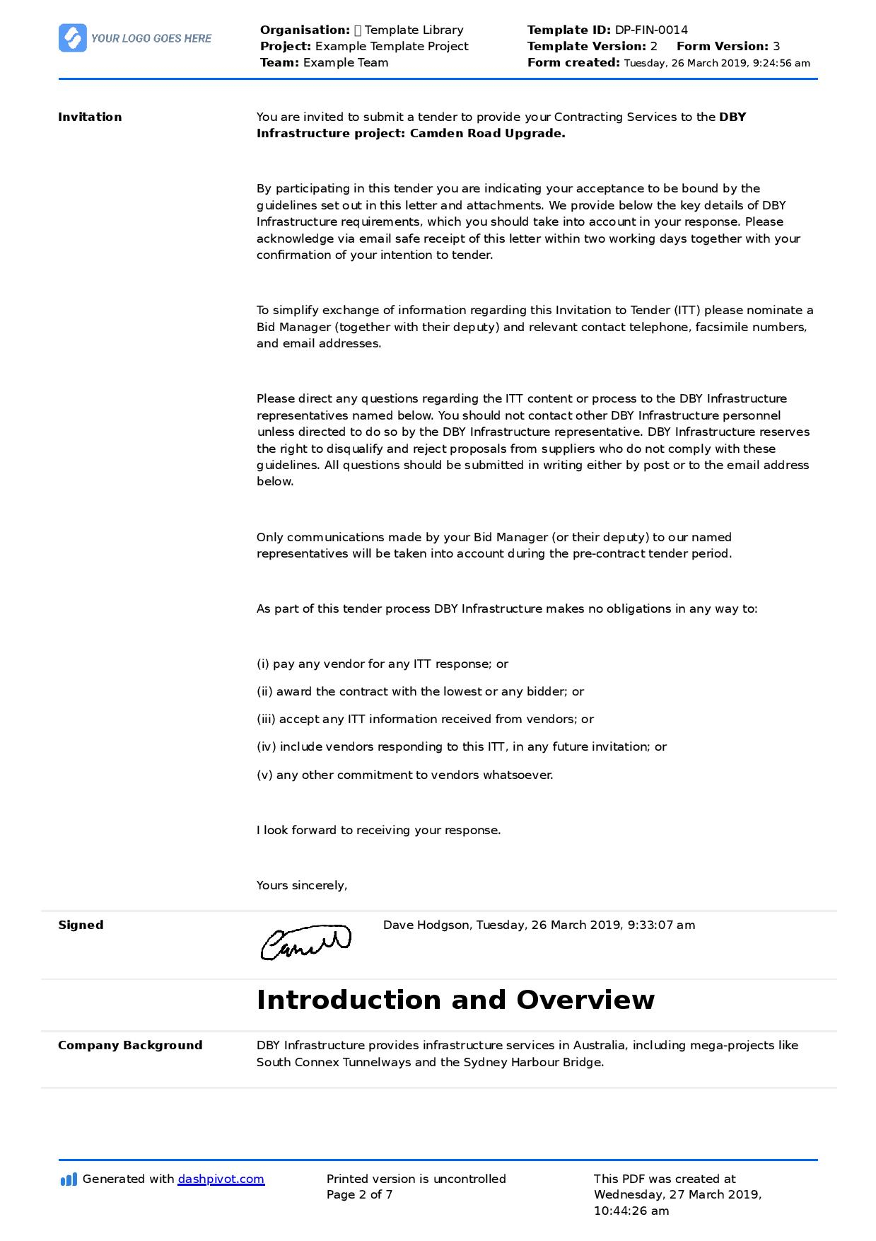 Invitation To Tender Letter Sample Letter And Editable Examples intended for sizing 1239 X 1754