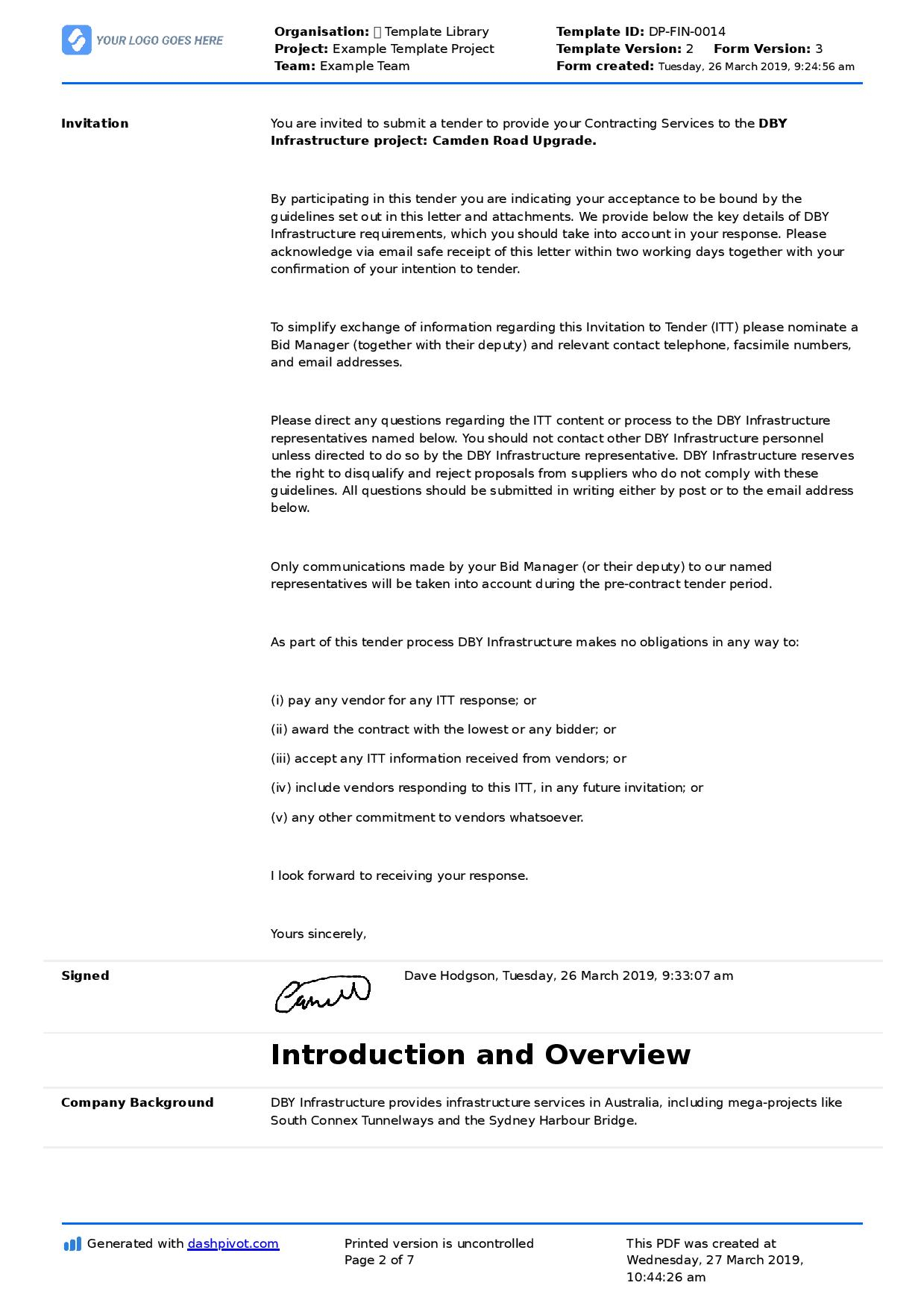 Invitation To Tender Letter Sample Letter And Editable Examples throughout measurements 1239 X 1754