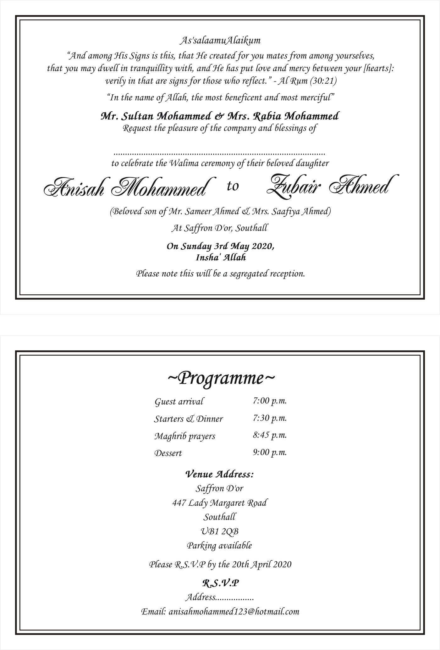 Islamic Muslim Invitation Cards Wordings Traditional Muslim pertaining to proportions 1400 X 2067