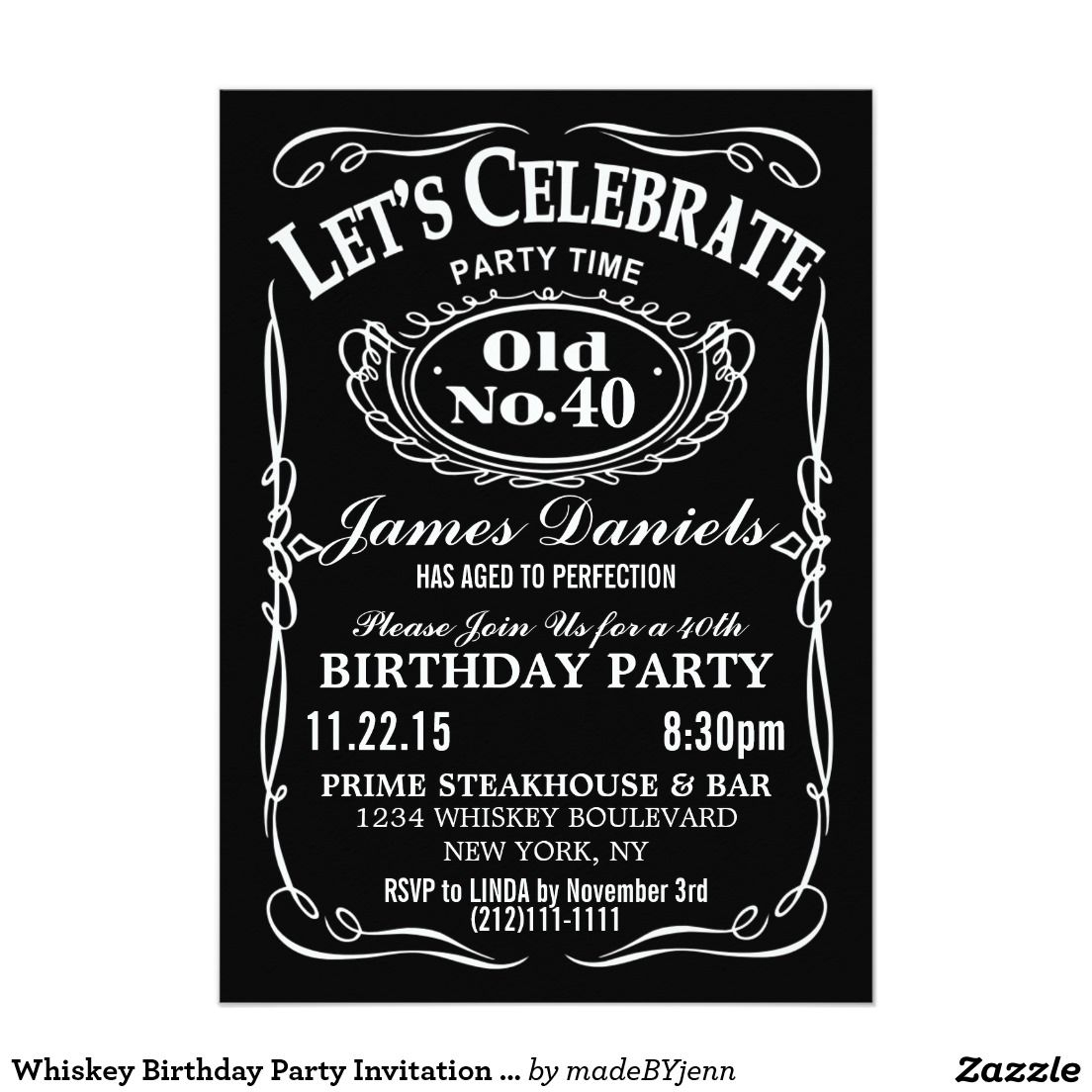 Jack Daniels Whiskey Birthday Party Invitation Customizable inside dimensions 1104 X 1104