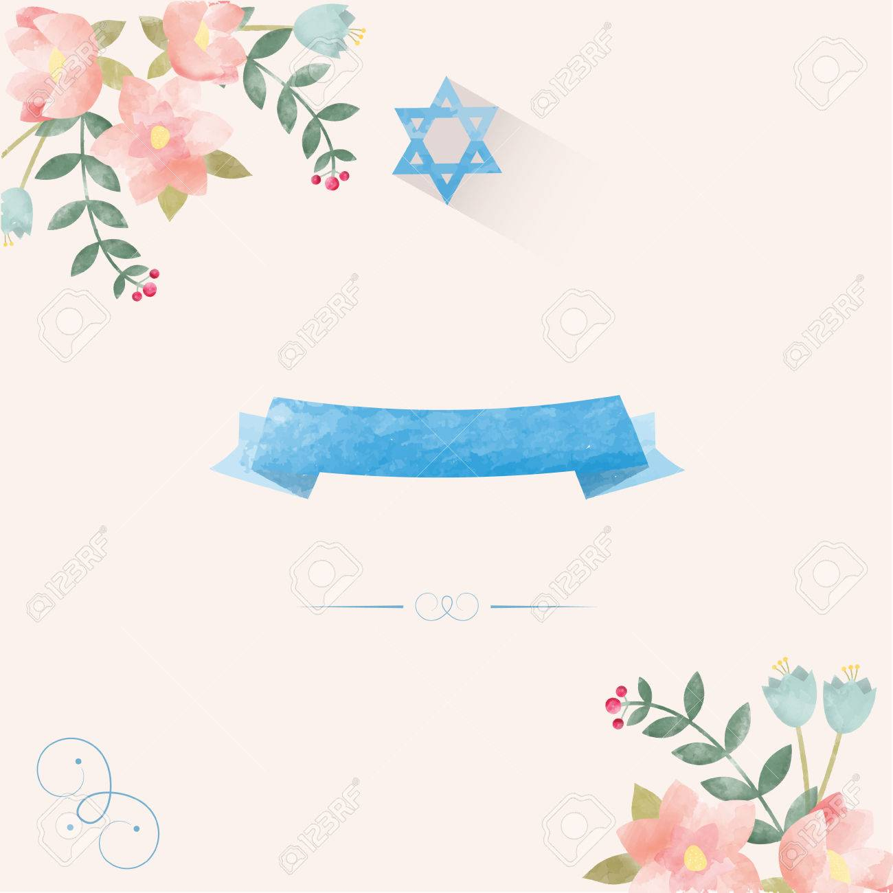 Jewish Wedding Invitation Template Hand Drawn Watercolor Royalty regarding size 1300 X 1300