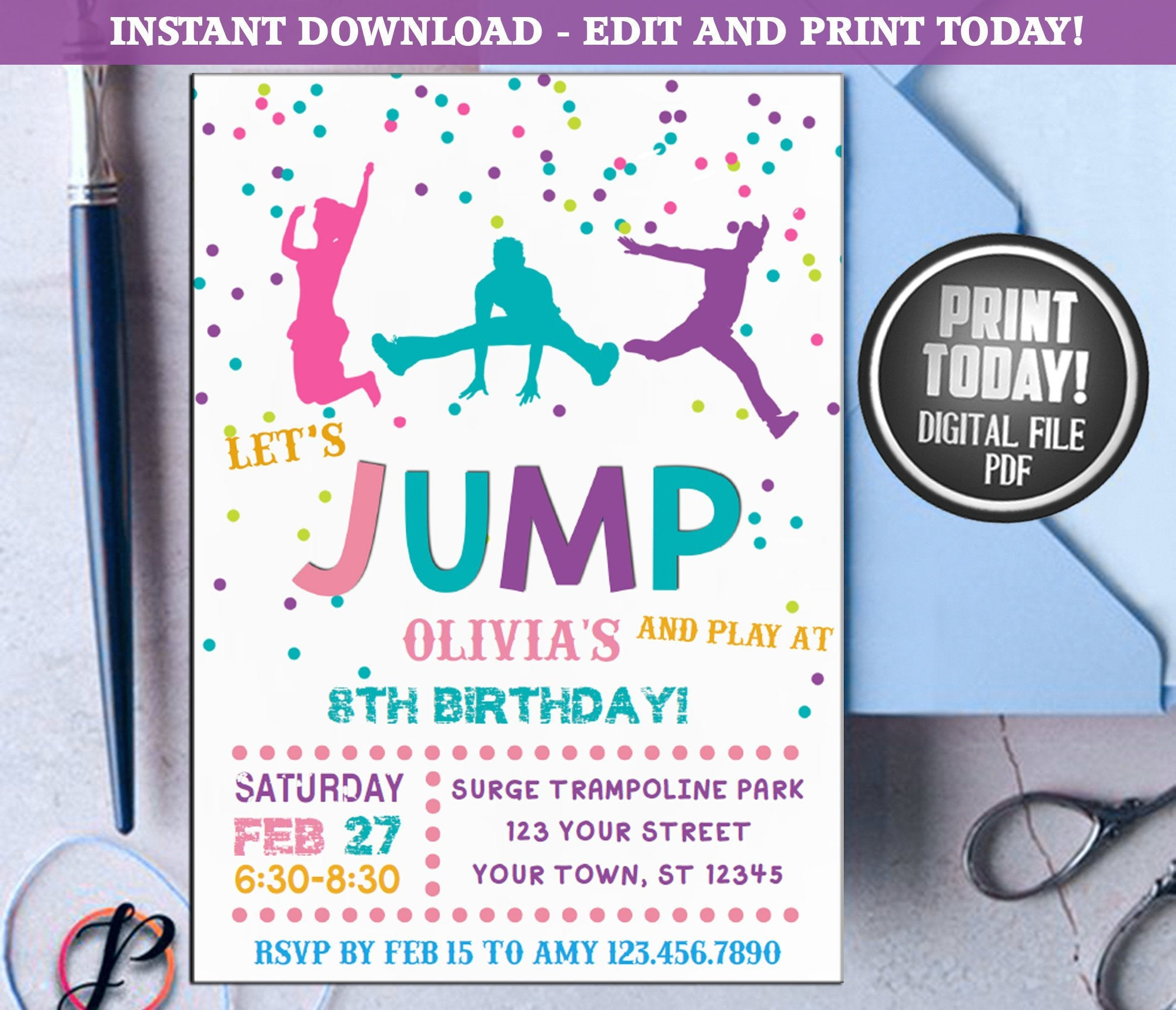 Jump Birthday Invitation Jump Invitation For Boy Bounce House Invitation Trampoline Party Lets Jump Jump Party Instant Download throughout proportions 2000 X 1717