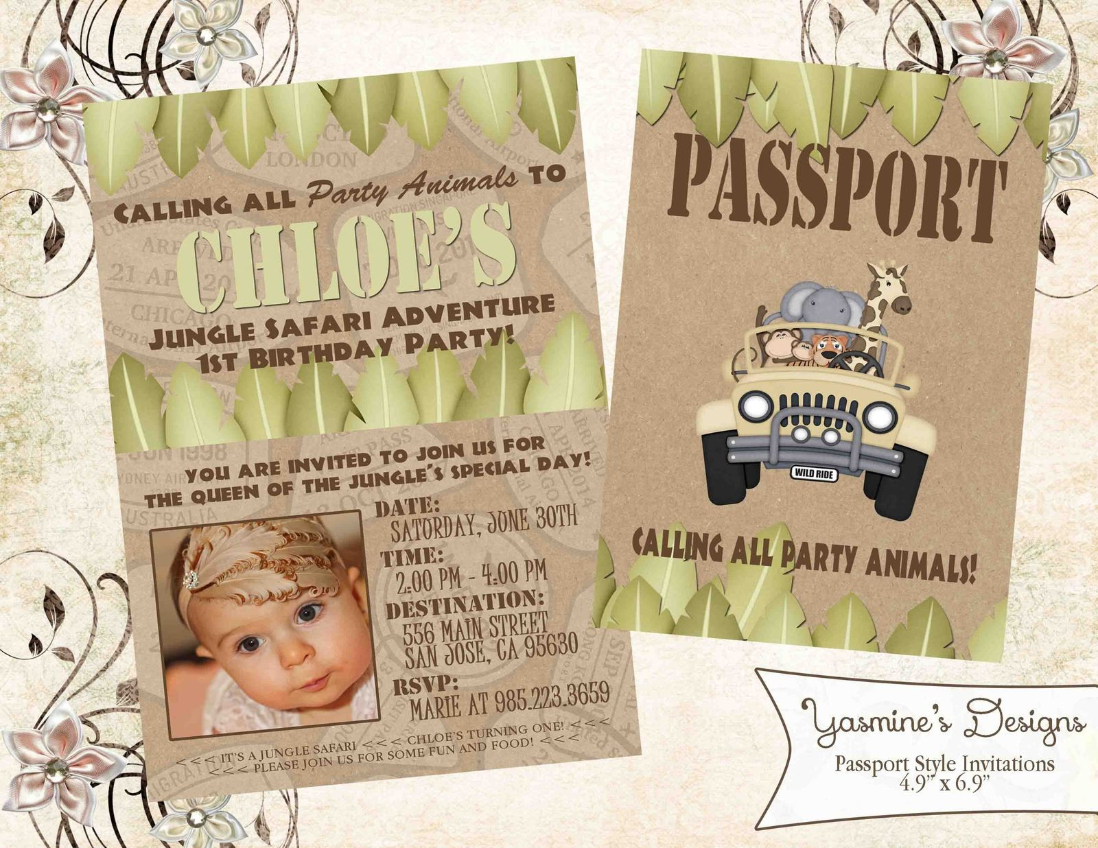Jungle Safari Passport Style Invitation With Or Without Photo inside dimensions 1600 X 1236