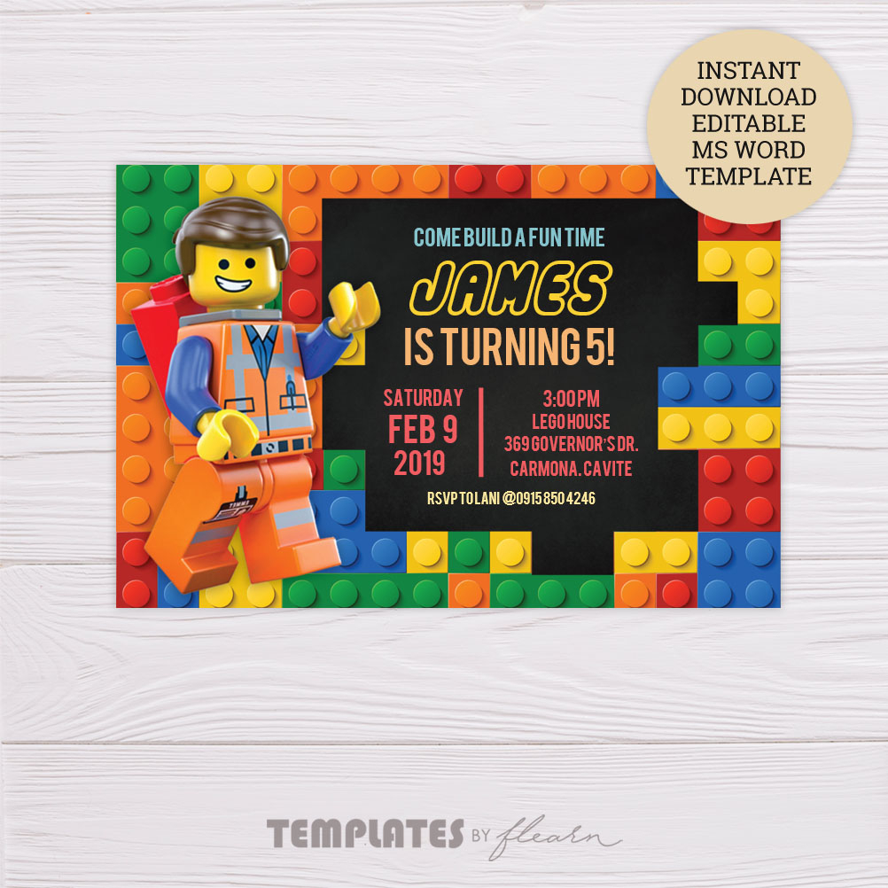 Lego Invitation Template In Ms Word regarding proportions 1002 X 1002