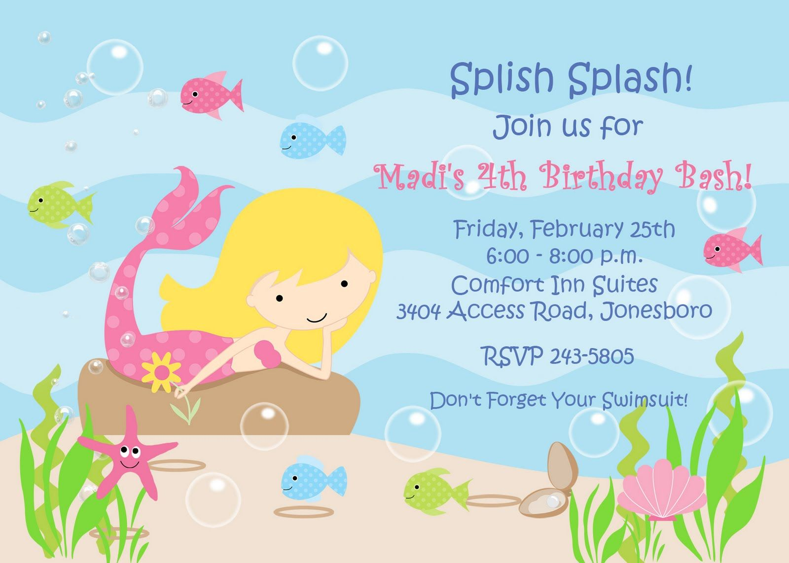 Little Mermaid Birthday Invitation Template Free Invitation throughout sizing 1600 X 1143