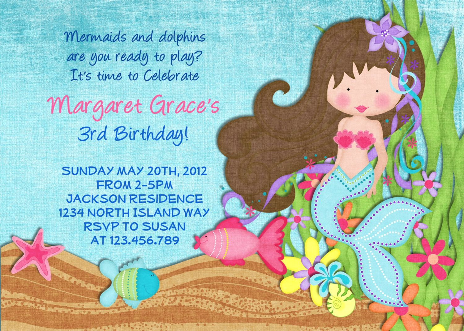 Little Mermaid Birthday Invitation Under The Sea Invite Party pertaining to size 1500 X 1071