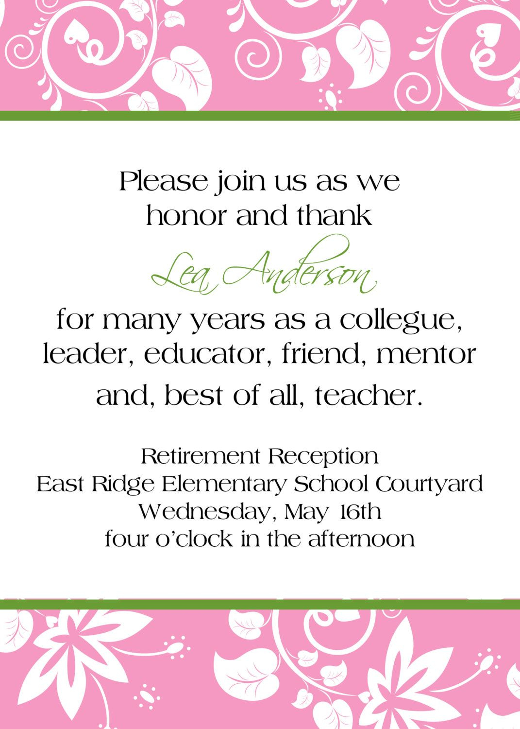 Love The Wordingretirement Reception Invitation 1000 Via inside size 1071 X 1500