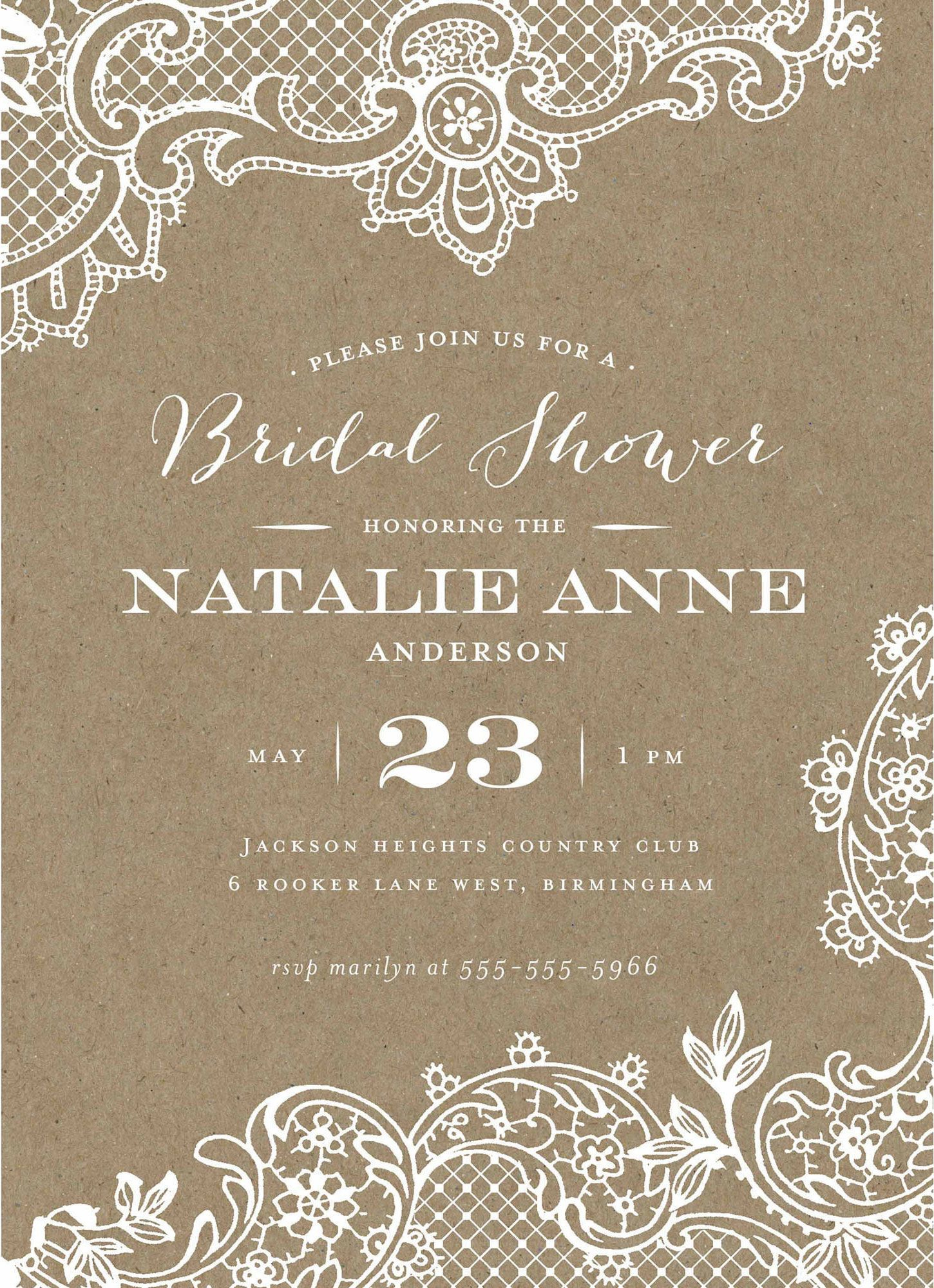 Loving Lace Light Brown Walmart Bridal Shower Invitation Template throughout size 1450 X 2000