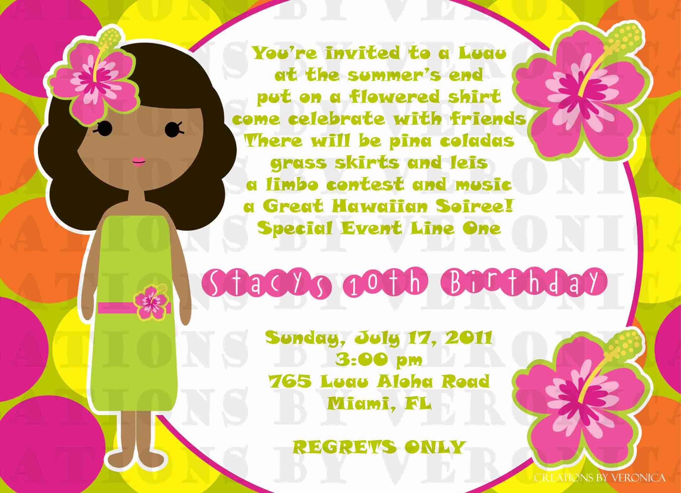 Luau Birthday Party Invitation Wording Birthday Invitation Examples with proportions 2175 X 1575
