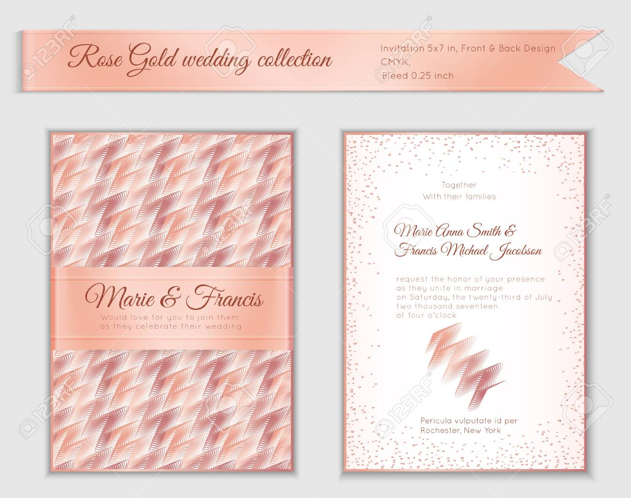 Luxury Wedding Invitation Template With Rose Gold Shiny Realistic inside proportions 1300 X 1027