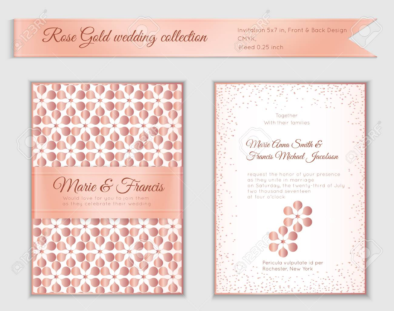 Luxury Wedding Invitation Template With Rose Gold Shiny Realistic with measurements 1300 X 1027