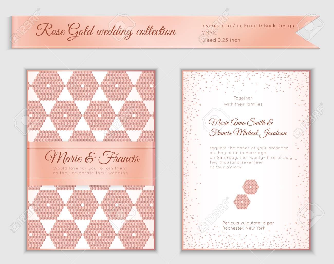 Luxury Wedding Invitation Template With Rose Gold Shiny Realistic with sizing 1300 X 1027