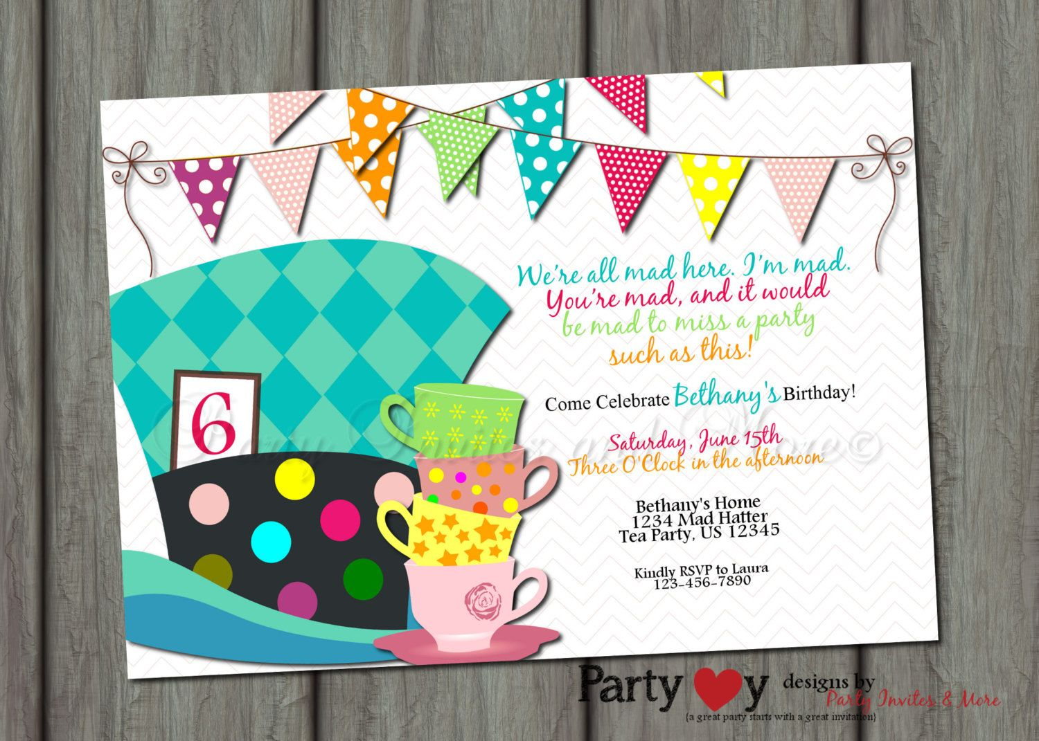 Mad Hatter Birthday Invitation Birthday Invitation Bright Birthday for sizing 1500 X 1071