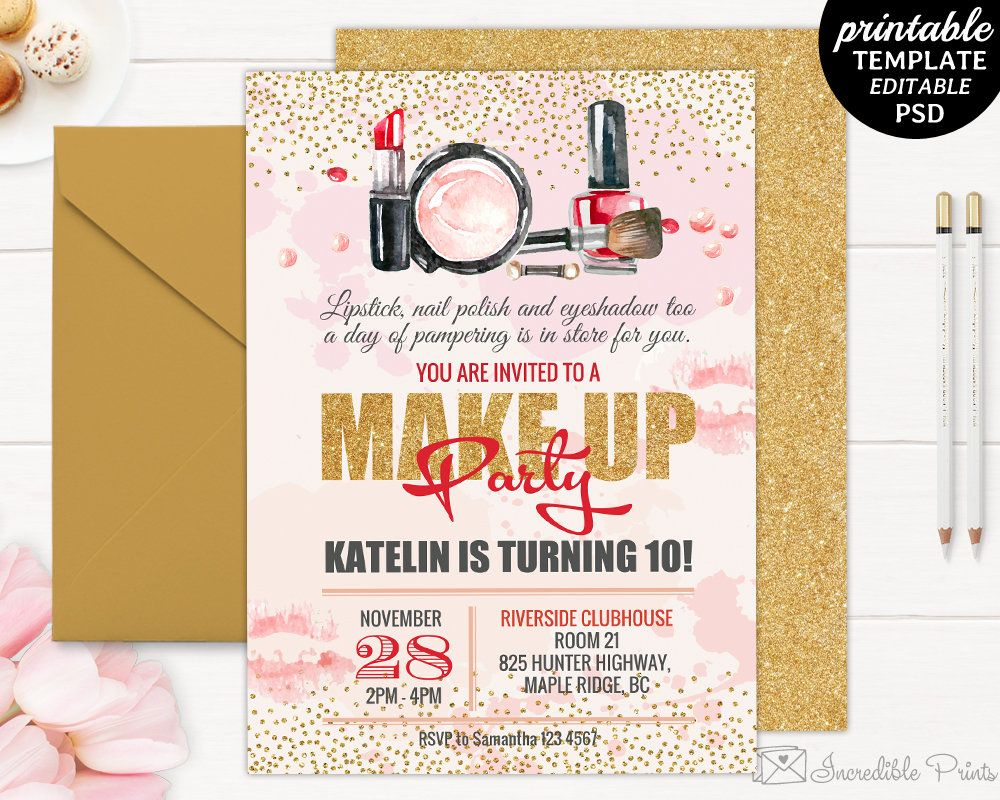 Makeup Birthday Invitation Pink And Gold Invite Bd21 In 2019 for proportions 1000 X 800