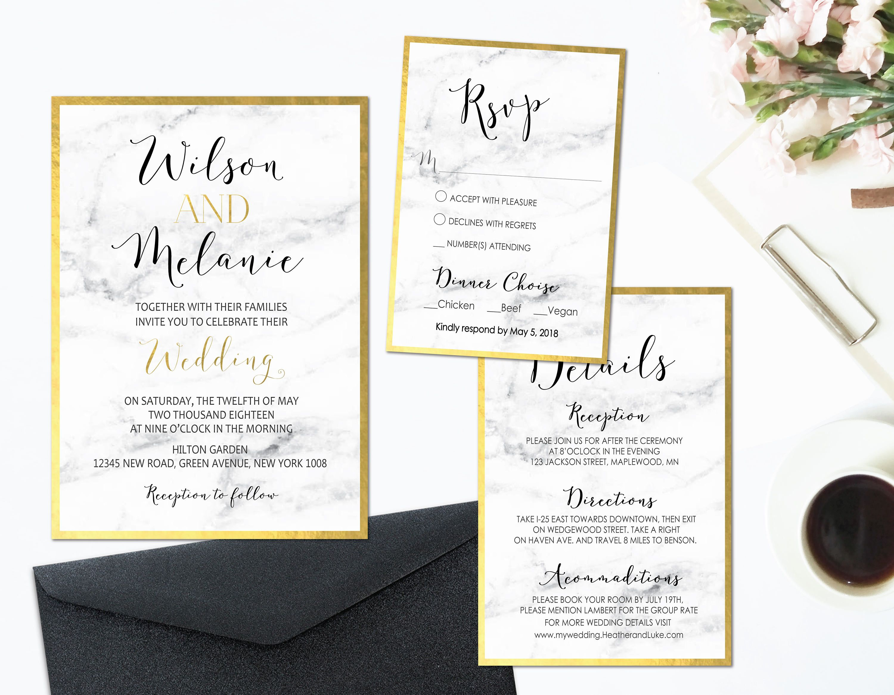 Marble Wedding Invitation Printable Gold Foil Wedding Invitation pertaining to measurements 3000 X 2332