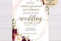 Marsala Flowers With Gold Frame Wedding Invitation Template Flearn Ph in sizing 1002 X 1002