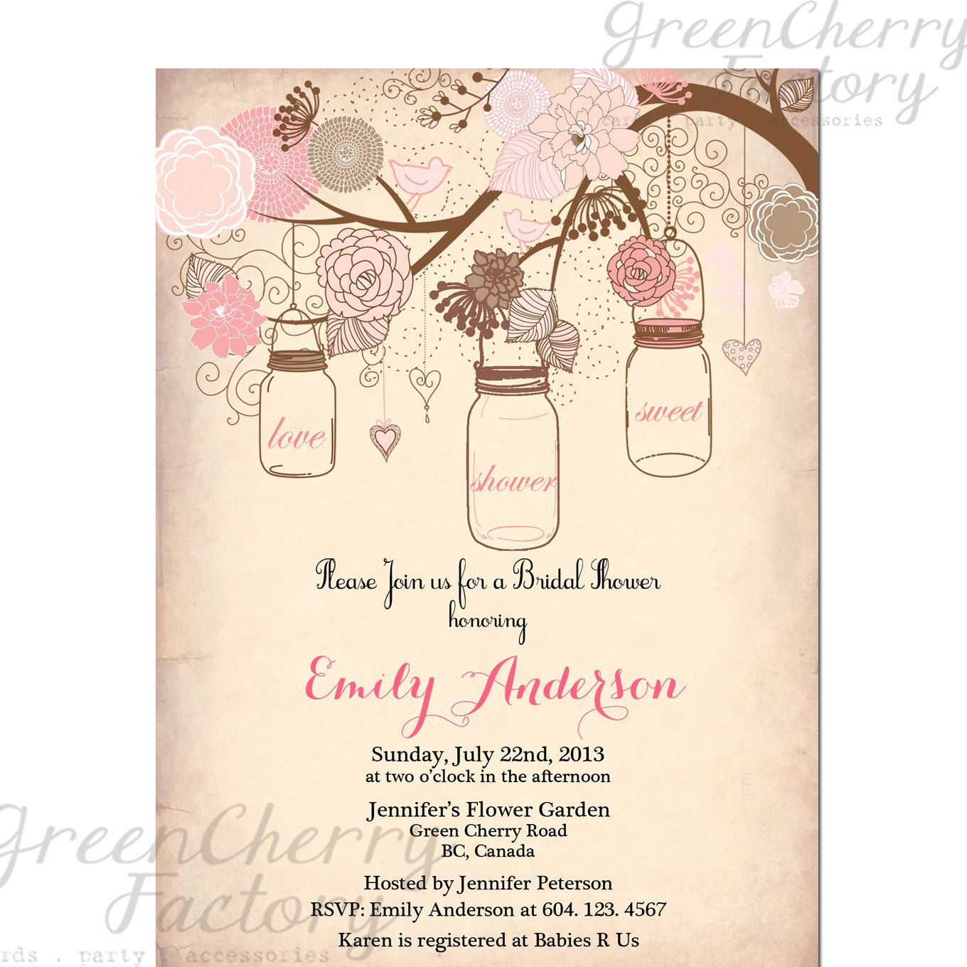 Mason Jar Invitation Rustic Bridal Shower Invitation Vintage inside measurements 1360 X 1360