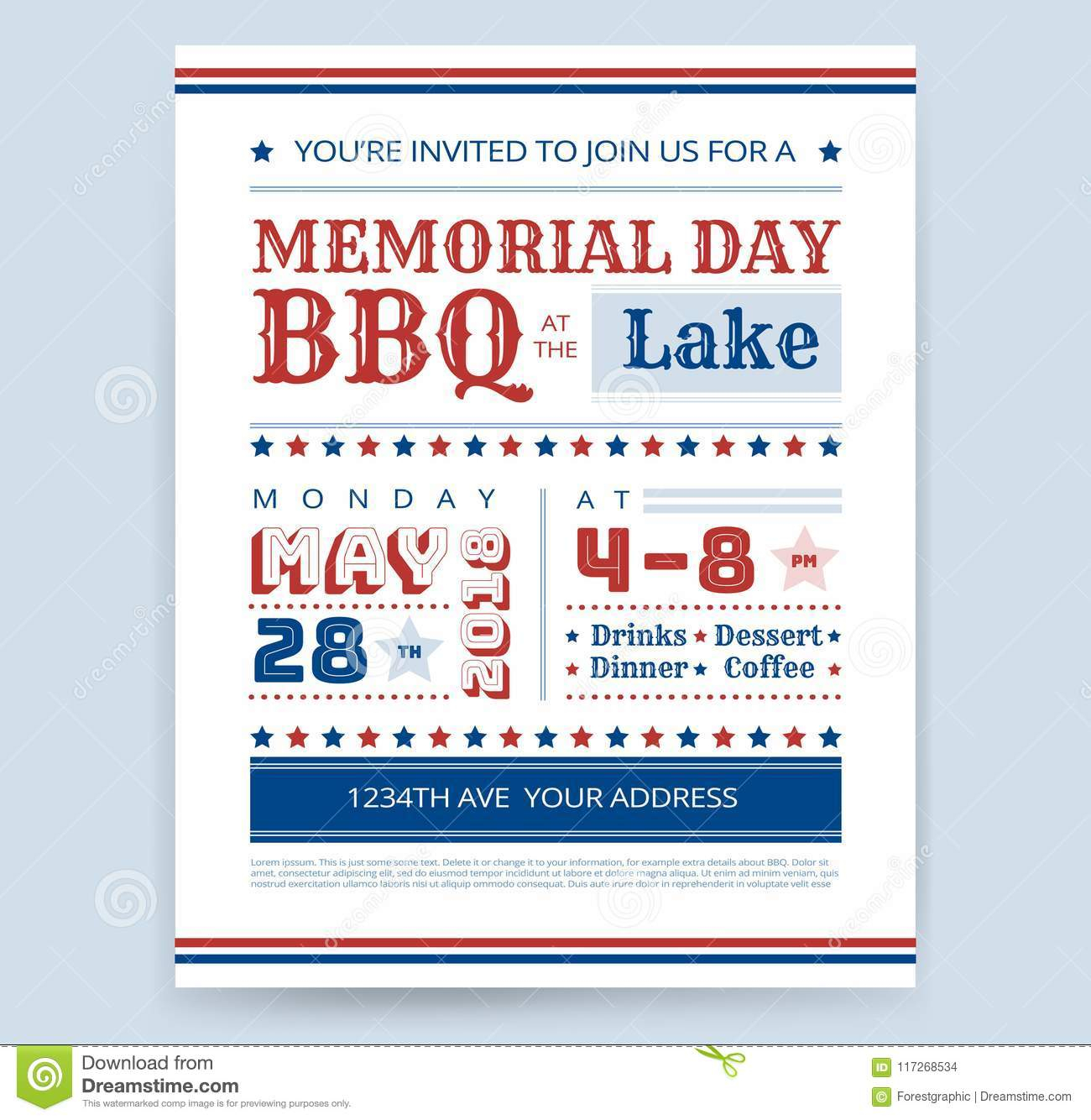 Memorial Day Barbeque Bbq Flyer Invitation Design Template Vector throughout sizing 1300 X 1334