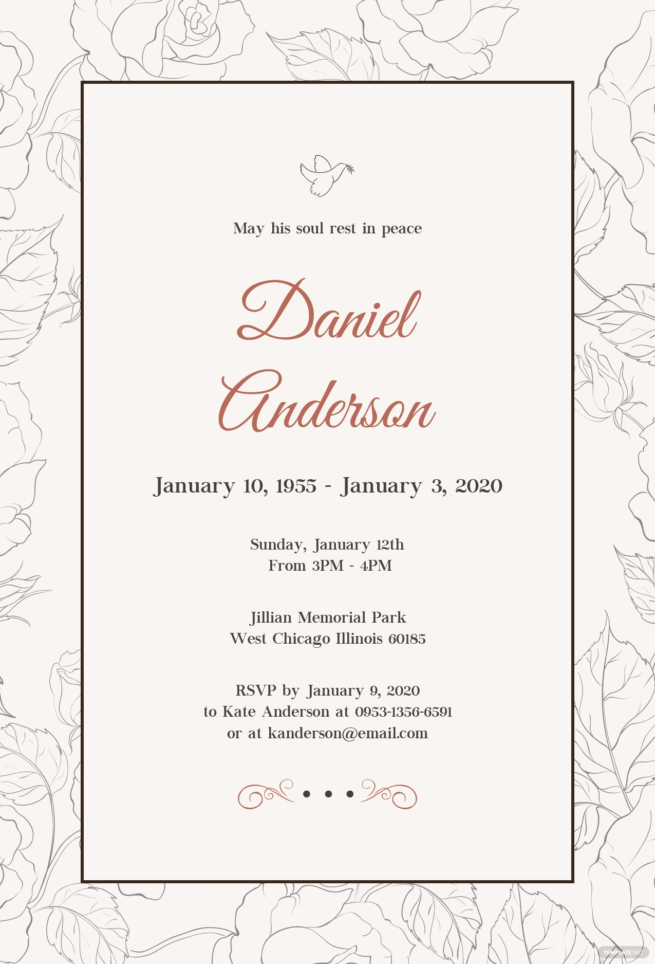 Memorial Invitations Free Templates Topltk regarding proportions 1275 X 1875