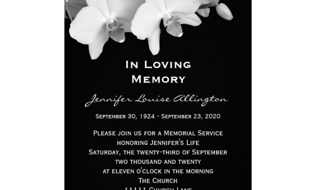 Memorial Service Announcement Orchids Zazzle Celebration in sizing 1104 X 1104