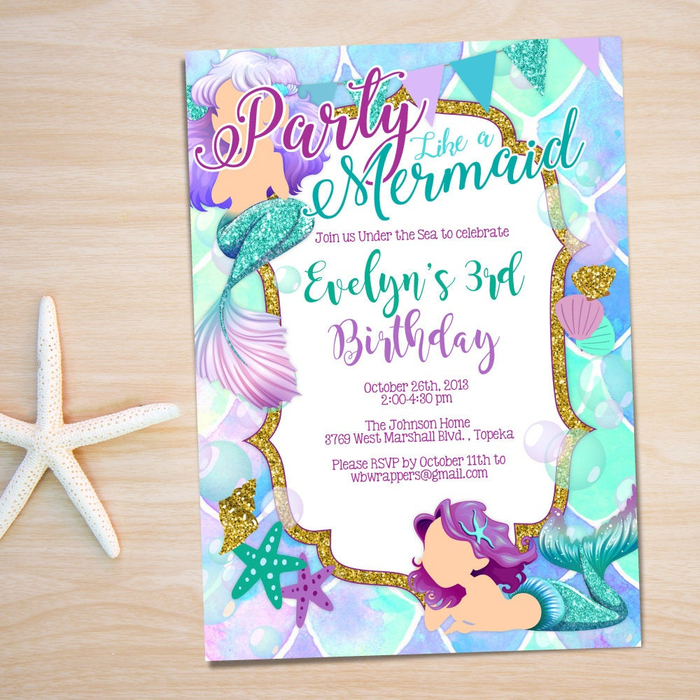 Mermaid Birthday Party Invitation Template Under The Sea Etsy throughout size 1000 X 1000