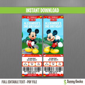 Mickey Mouse Clubhouse Birthday Ticket Invitations Instant regarding measurements 1000 X 1000