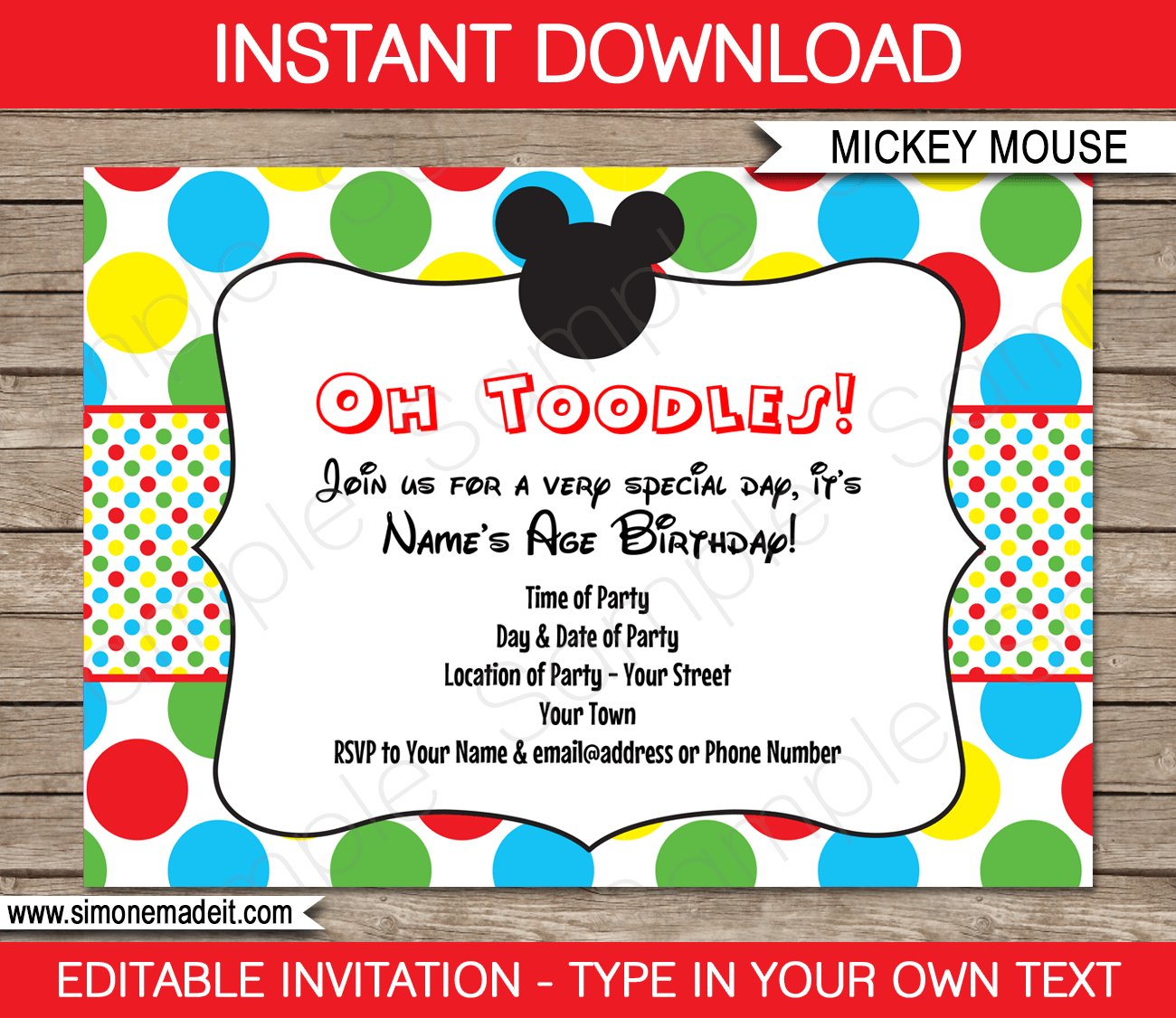 Mickey Mouse Party Invitations Template Birthday Party with regard to measurements 1300 X 1126