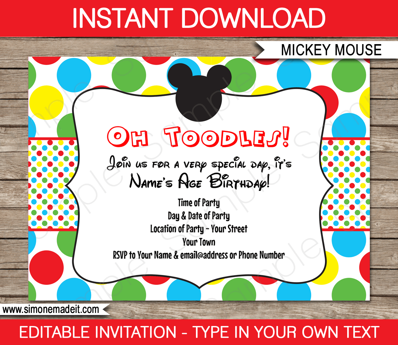 Mickey Mouse Party Invitations Template Birthday Party with sizing 1300 X 1126