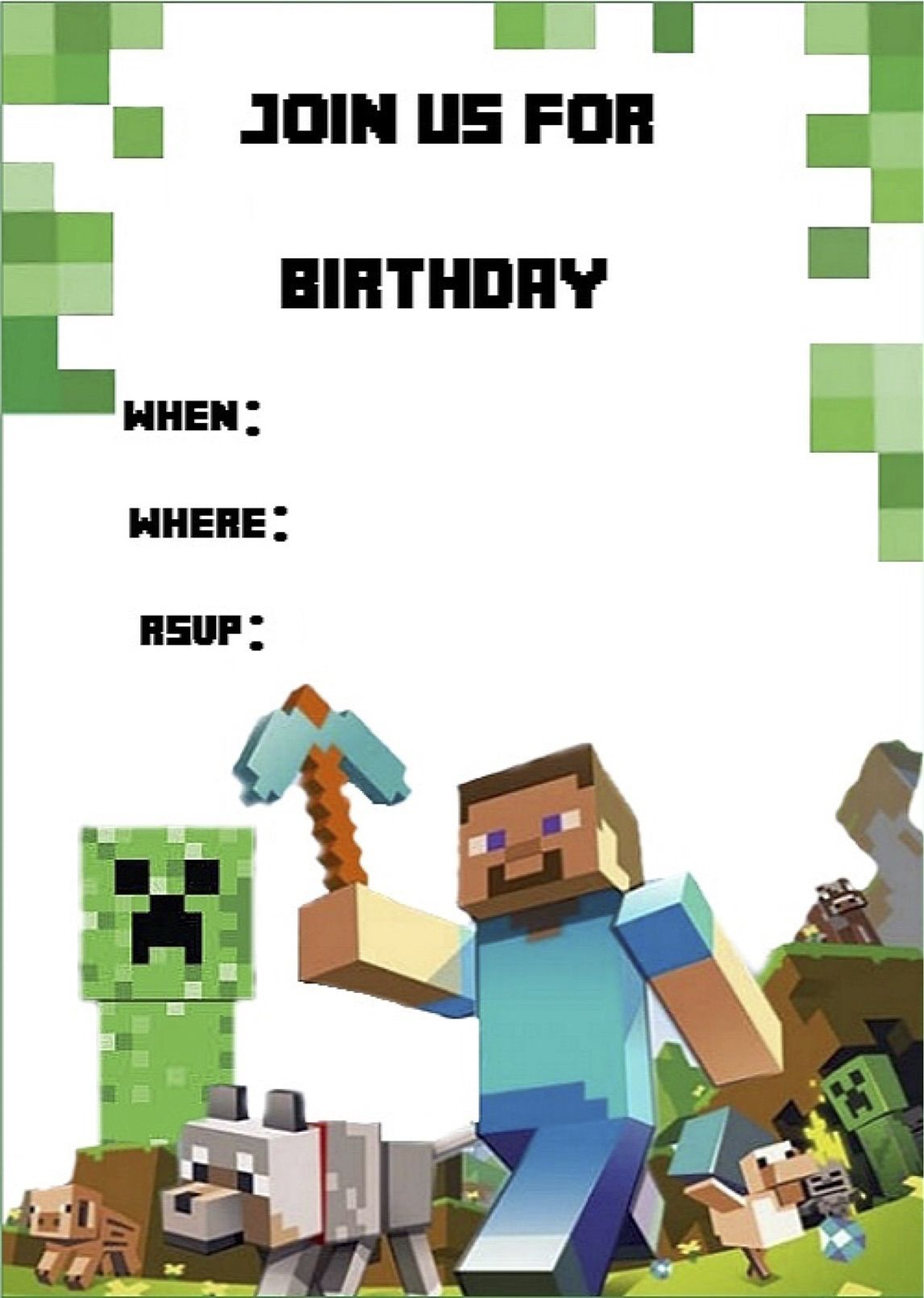 Minecraft Invite Minecraft Party Minecraft Party Invitations pertaining to measurements 1146 X 1608