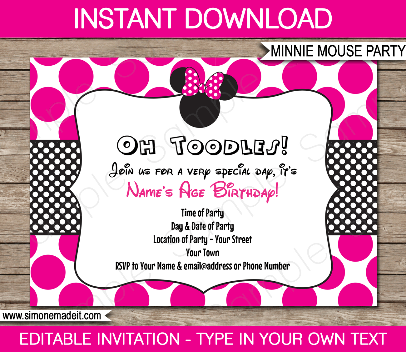Minnie Mouse Party Invitations Template Birthday Party throughout measurements 1300 X 1126
