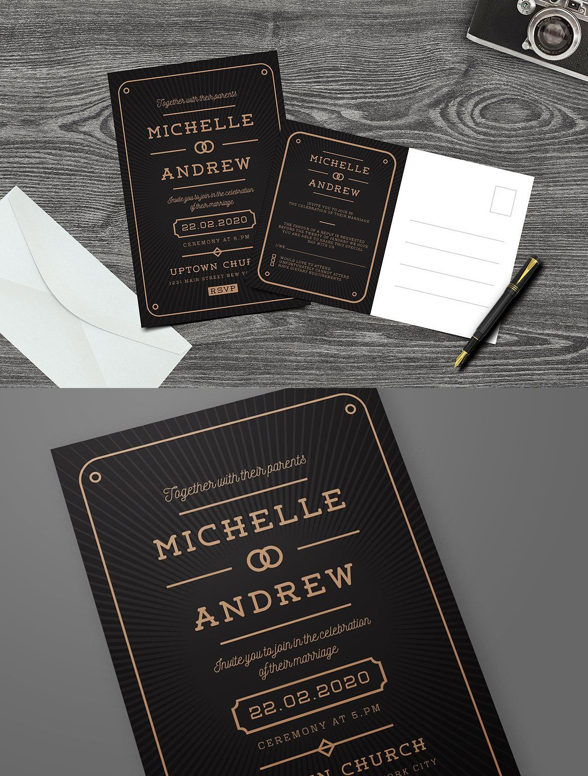 Modern Art Deco Wedding Invitation Template Psd Ai Invitation with regard to size 1170 X 1544