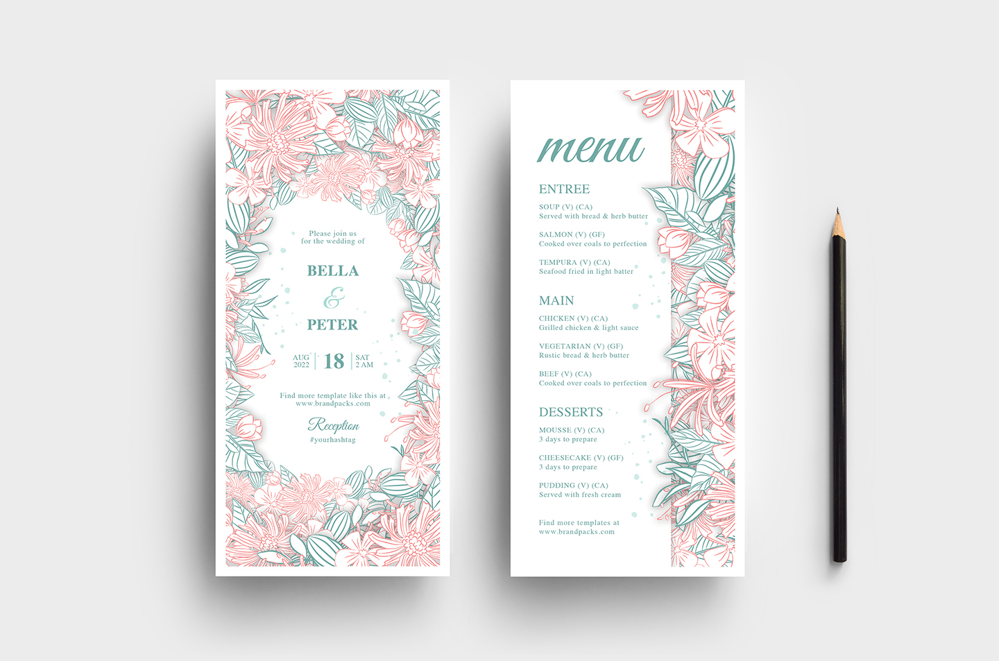 Modern Floral Wedding Dl Card Template Psd Ai Vector throughout proportions 1440 X 953
