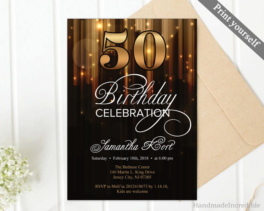 Modern Gold And Black 50th Birthday Invitation Template 30th 40th throughout dimensions 1000 X 800